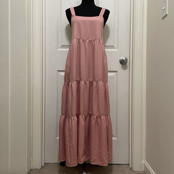 NEW The Drop Britt Tiered Maxi Tent Dress Rosette Mauve Pink X-Small XS Boho - Picture 1 of 10